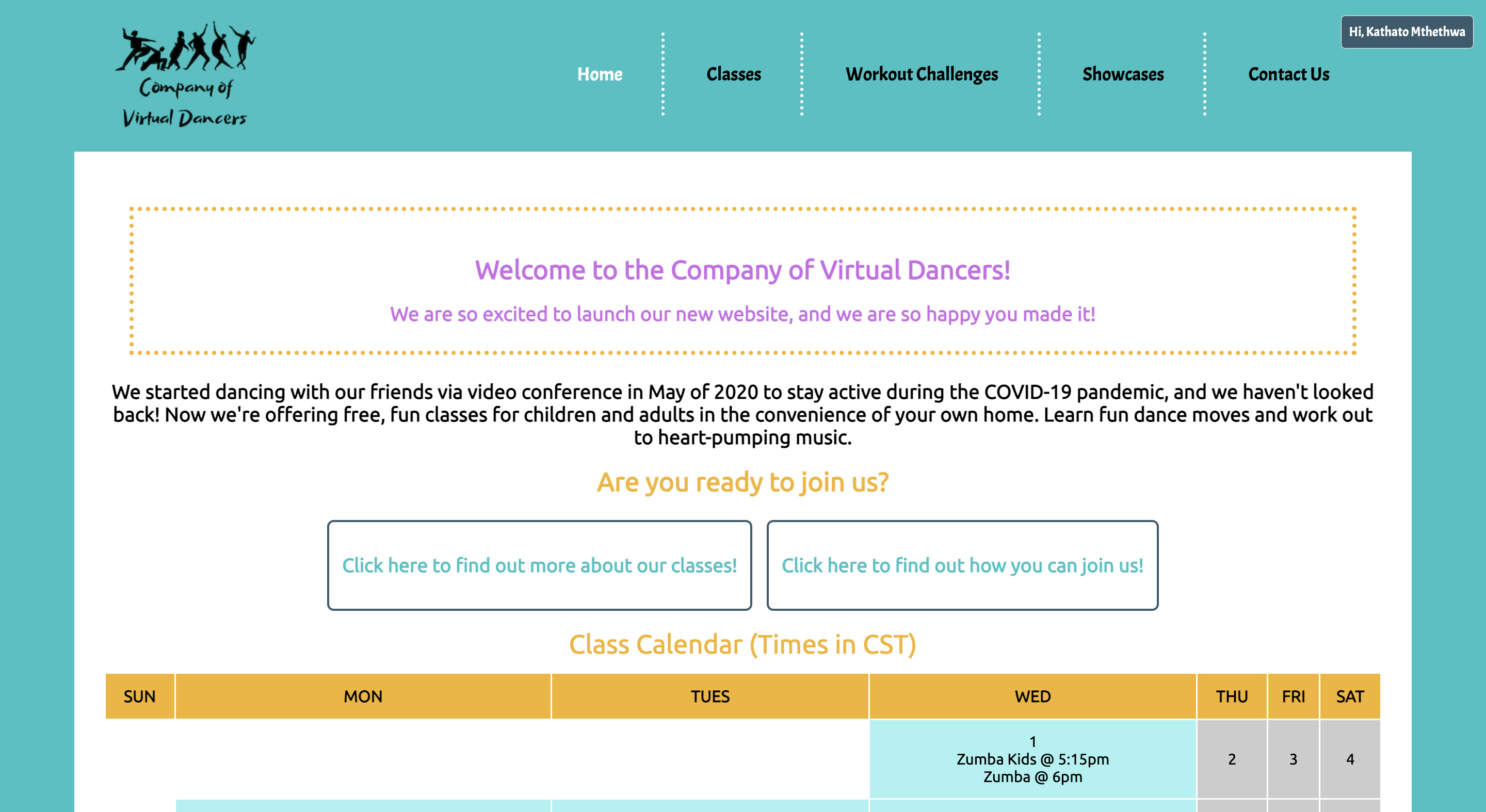 linked screenshot of the Company of Virtual Dancers website