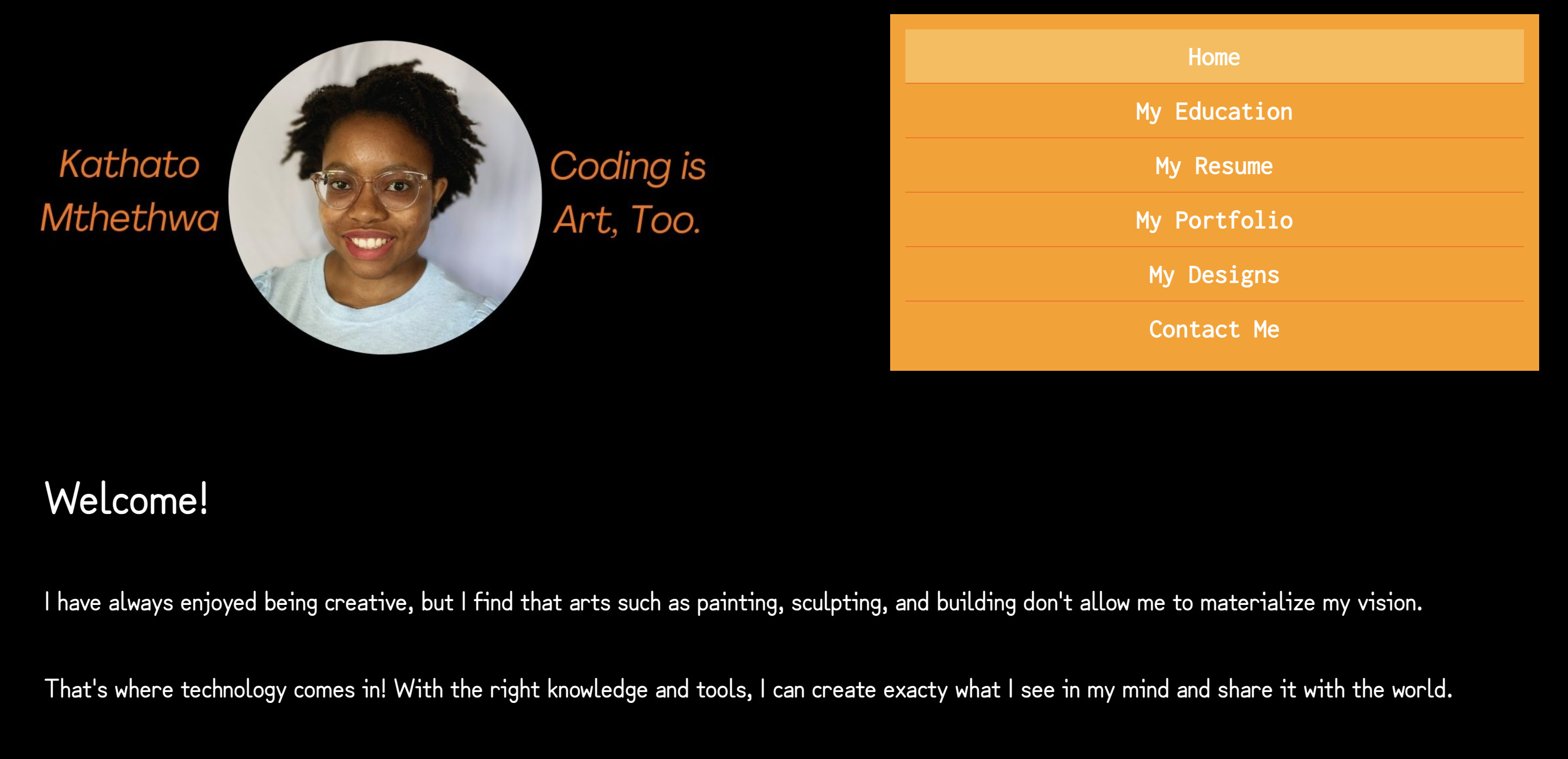 screenshot of the home page of this website